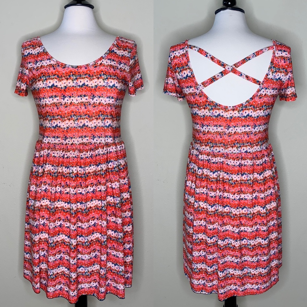 Caged Back Detail Mini Dress Floral Size M